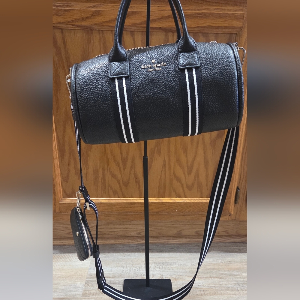 Kate Spade Black Pebbled Leather Duffel Bag Crossbody With Pebbled Coin Purse